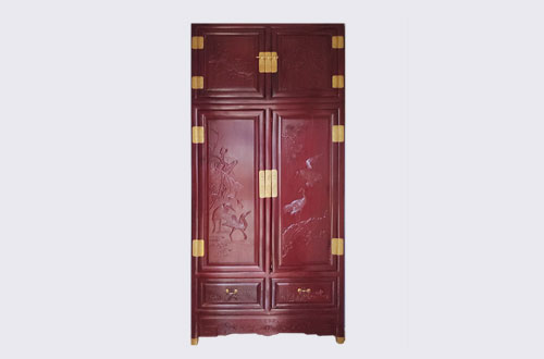 白塔高端中式家居装修深红色纯实木衣柜