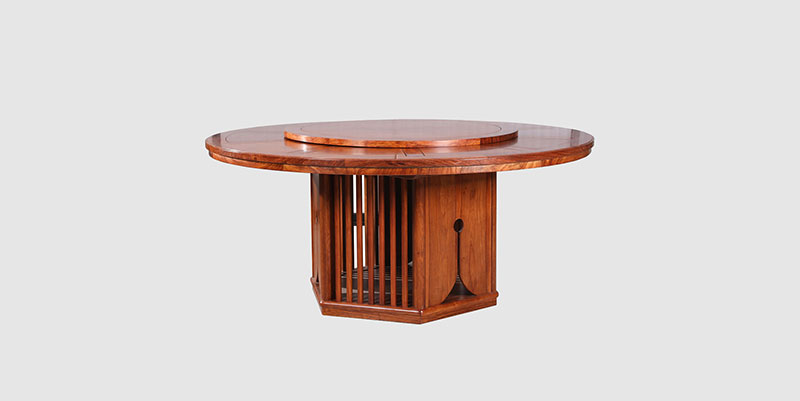白塔中式餐厅装修天地圆台餐桌红木家具效果图